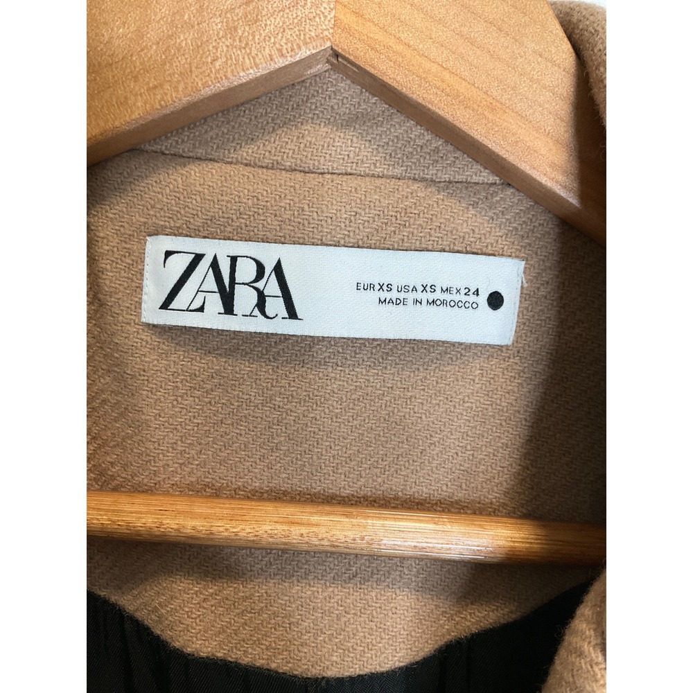 Zara Camel Wool Blend Wrap Long Trench Coat Belted Oversized Neutral Luxury XS - Picture 3 of 8